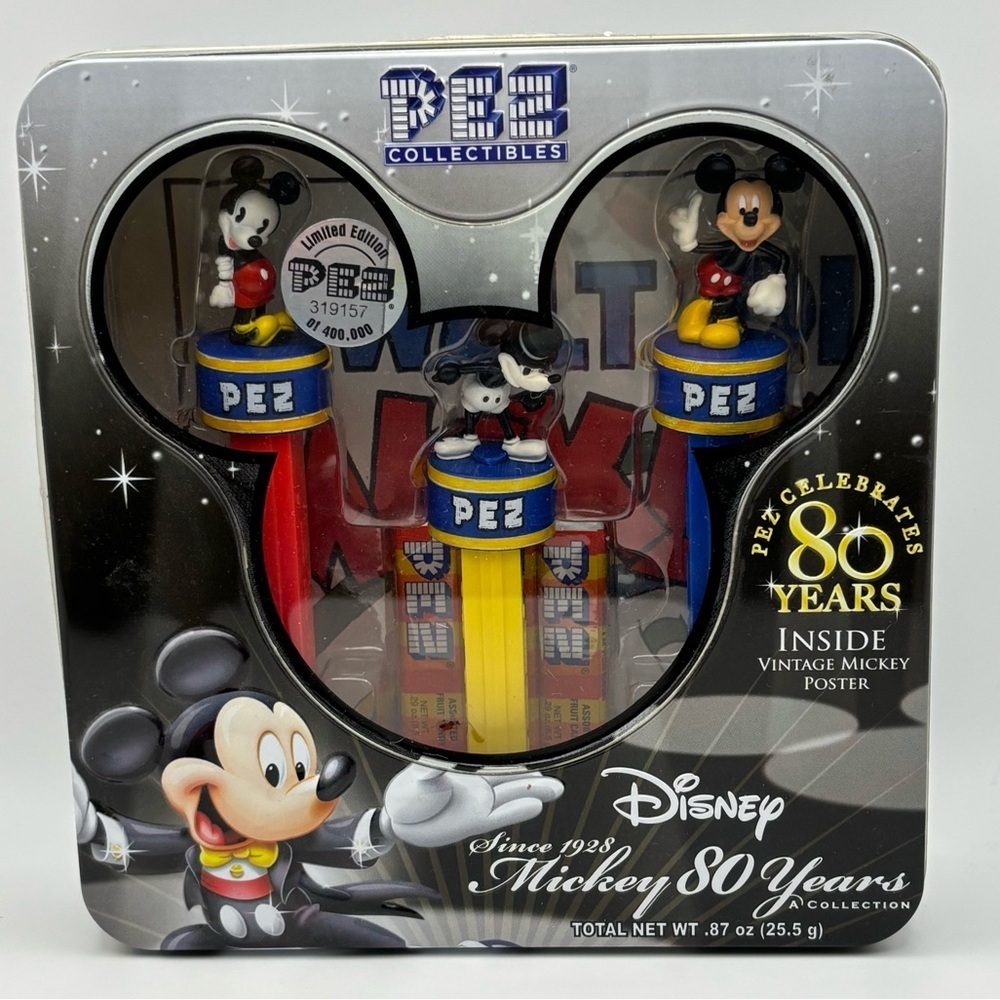 Pez Collectible Disney Mickey Mouse 80 Years w/Vintage Mickey Poster New Sealed